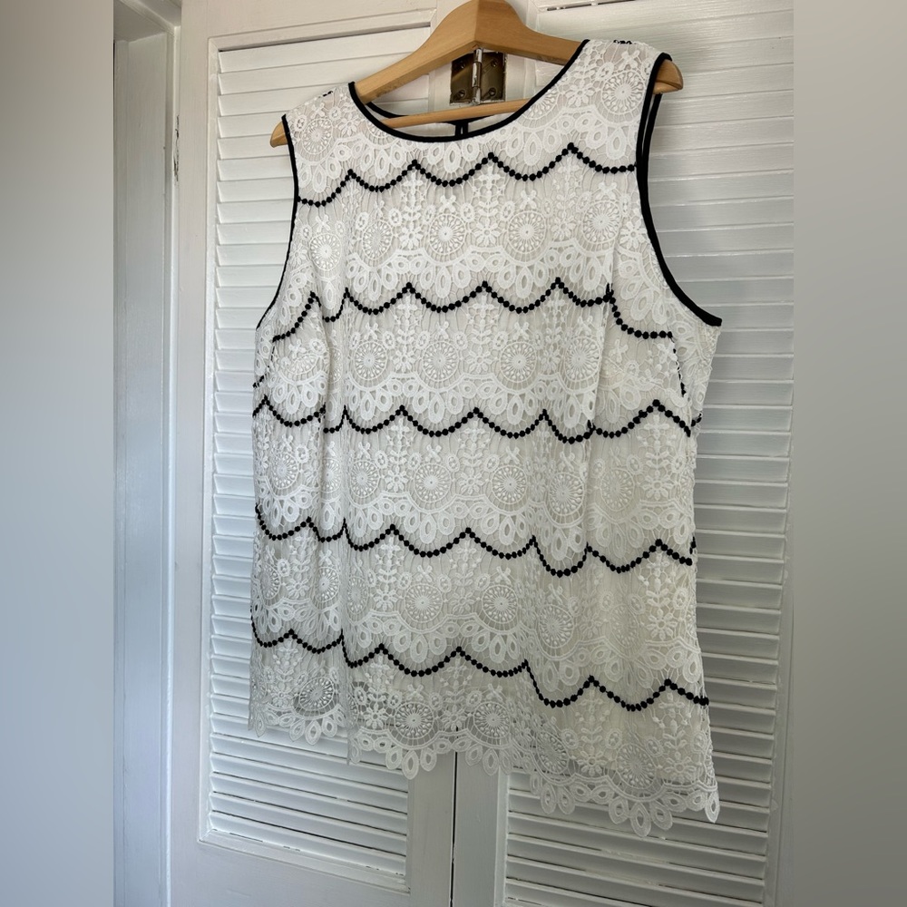 Talbots Black and White Scalloped Lace Blouse